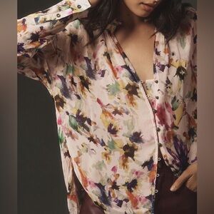 New Pilcro Anthropologie Tavi Floral Button down Blouse